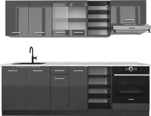 Vicco Küchenzeile R-Line, 240 cm , AP Marmor, Anthrazit Hochglanz/Anthrazit