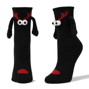 Weihnachtssocken mit magnetarmen Uni 3D Puppes Paar Socken,Hand in Hand Socken Magnet Freundschaftssocken mit Händen Lustige Magnetische Christmas Socks Geschenk für Paare Familie, Schwarz Elch