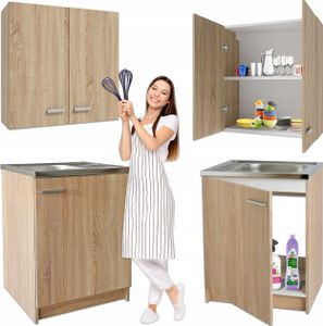 Stamar | Küchenmöbel Set: Hängeschrank & Unterschrank, eiche Sonoma, Küchenhängeschränke und Küchenunterschränke