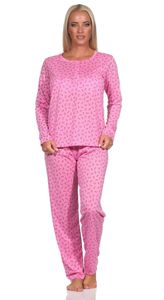 Damen Pyjama Hose & Langarmshirt Schlafanzug; Pink/XL/42