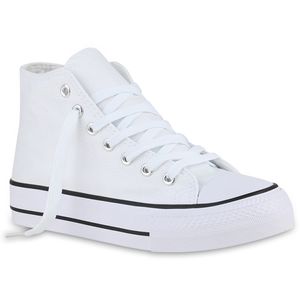 VAN HILL Damen Sneaker High Bequeme Schnürer Stoff Schnür-Schuhe 840392, Farbe: Weiß, Größe: 39