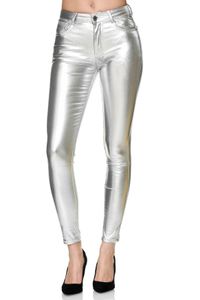 Damen Silber High Waist Skinny Hose Stretch Shaping Pant, Farben:Silber, Größe:36