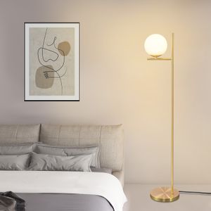 ZMH Stehlampe Gold 1 Flammig Modern Standleuchte  E27  Vintage Standlampe mit Weiß Glas Lampenschirmen Fußschalter Metall für Wohnzimmer Schlafzimmer Büro