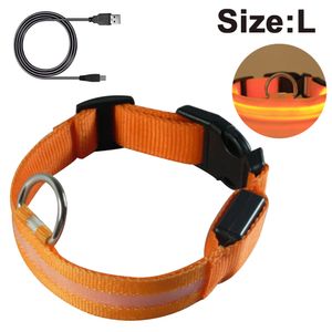 LED-Hundehalsband, wiederaufladbar über USB, leuchtendes Hundehalsband für Nachtsicherheit, modisches Leuchthalsband für kleine und mittelgroße Hunde(Orange,L)