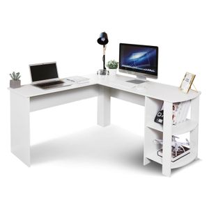 Meerveil Eckschreibtisch Computertisch L-Förmig Schreibtisch mit 2 abgerundeten Ablagen Großer fürs Arbeitszimmer Wohnzimmer Büro,weiß