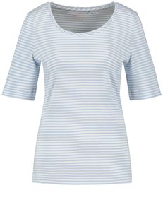 Gerry Weber -  Damen Basic Geringeltes T-Shirt aus Baumwolle (977062-44081), Größe:42, Farbe:blau/ecru/weiss ringel (8092)