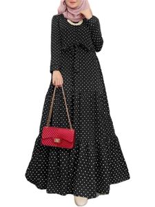 Damen Maxikleider Rüschen Muslimisches Kleid Bohemia Elegant Lang Strand Kleider Schwarz,Größe L