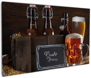 Wallario Premium Leinwandbild Biervarianten - Pils im Glas  Flaschenbier  Schild Craft Beer in Größe 60 x 90 cm