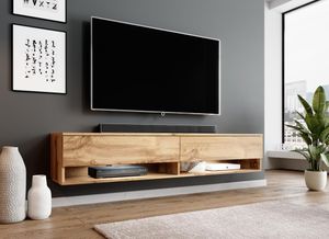 FURNIX TV Schrank ALYX  Lowboard Fernsehschrank 180cm ohne LED Eiche Wotan-Wotan