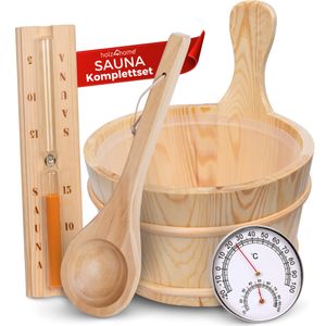 holz4home® Sauna Eimer Set I Hochwertiges Saunazubehör Eimer & Kelle Sanduhr Thermometer Hygrometer I Hitzebeständiges Sauna Set aus Holz Komplettset holz4home® Sauna Eimer Set I Hochwertiges Saunazubehör Eimer & Kelle Sanduhr Thermometer Hygrometer I Hitzebeständiges Sauna Set aus Holz Komplettset