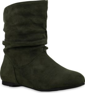 Mytrendshoe Damen Schlupfstiefel Stiefeletten Bequeme Schuhe 812201, Farbe: Dunkelgrün, Größe: 42