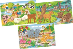 goki Puzzle Box "Tiere" 3 verschiedene Puzzle mit jeweils 24 Teilen