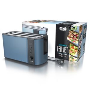 Arendo Toaster, 2 lange Schlitze, für 4 Scheiben, 1500 W, Langschlitz, Brötchenaufsatz, Wärmeisolierendes Gehäuse, Display, blau