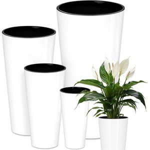 Zestaw 4 doniczek Prosperplast | Tubus Slim Shine | Biały | 15 cm, 20 cm, 25 cm, 30 cm