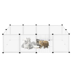 UISEBRT Venkovní ohrada pro králíky morčata křečky výběh pro štěňata klec pro kočky ohrádka pro kutily ohrádka z plastu ocelová mřížka 12 panelů s dveřmi bílá 145x75x48cm