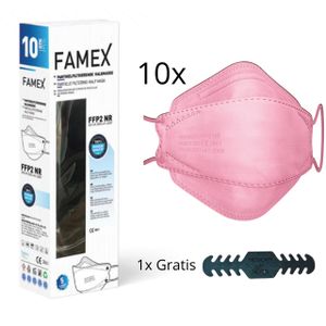 10x Famex Premium FFP2 Atemschutz Maske 3D Fish-Form Färbig, Farbe Rosa