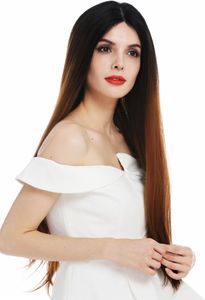 WIG ME UP Perücke Lace-Front Monofilament lang sleek glatt schwarz kupferbraun Ombre DW2730-MF-HYB30YS1B