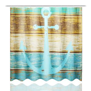 Duschvorhang 180x180cm Textil Badewannenvorhang Wannenvorhang Bad Dusche Vorhang, Motiv: Holzboden Anker