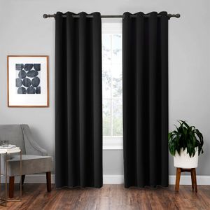 Topchances Záclony 275cm x 132cm, Thermal Blackout Curtain Eyelet Curtain Deco Curtain Opaque Blackout Curtain, Black
