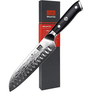 SHAN ZU PRO Series Küchenmesser, Santoku-Messer, Damaststahl, Griff aus G10-Fiberglas, Messer japanischer Art, extrem scharf