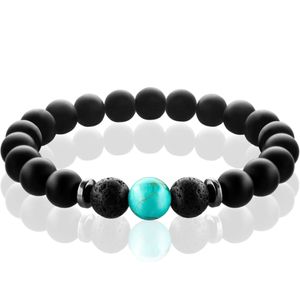 FABACH Spirituals Chakra Perlenarmband mit 8mm Turquoise-Perle, Lavastein und Onyx-Naturstein (schwarz) - Yoga Armband aus 21 Heilsteinen - Energiearmband für Damen und Herren