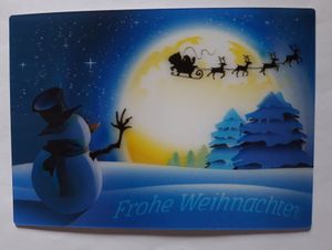 3 D Ansichtskarte Frohe Weihnachten, Schneemann, Postkarte Wackelkarte Hologrammkarte