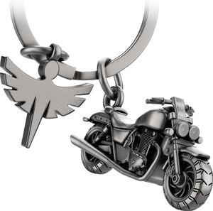 "Chopper" Motorrad Schlüsselanhänger mit Schutzengel in Antique Silber - Engel Glücksbringer für Motorradfahrer Chopper Fans