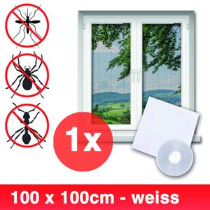 Grafner Insektenschutz für Fenster, verschiedene Größen und Farben, individuell zuschneidbar, incl. selbstklebenden Klettband, ohne Bohren, 100 x 100 cm weiß Fliegen Gitter Mücken Schutz