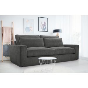 Sofa Como 221 cm Polstersofa aus Velours im modernes Stil Wellenfedern Wohnzimmer Couch, Stoff: lincoln 90 - dunkelgrau