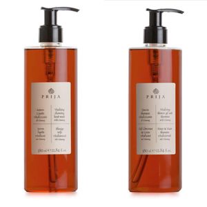 Prija Set 2 x 380 ml - 1 x Haut & Haar Shampoo Vitalisierend - 1 x Flüssigseife Für Geschmeidige Haut mit Ginseng - 100% Vegan dermatologisch getestet