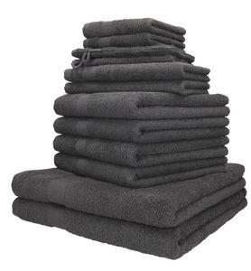 Betz 12er Handtuch-Set PALERMO 100% Baumwolle 2 Liegetücher 4 Handtücher 2 Gästetücher 2 Seiftücher  2 Waschhandschuhe Farbe - anthrazit