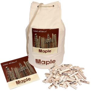Maple 200 Holzbausteine mit Seesack Natur Bausteine Bauklötze Holzplättchen rechteckig im Stoffbeutel