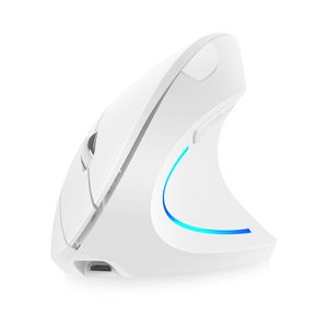 2,4 G kabellose vertikale Maus, wiederaufladbar, aufrecht, ergonomische Maus, 3 einstellbare DPI-Stufen, RGB-Fließlicht, Plug-and-Play, Weiß