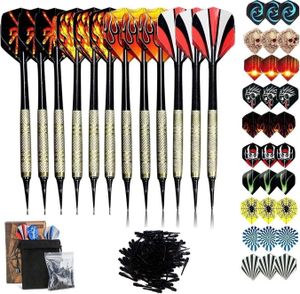 Dartpfeile mit Kunststoffspitze, 12 Stück Soft Dartpfeile Set für Elektronische Dartscheibe, Sinwind Softdart Pfeile mit 30 zusätzlichen Flights 10 Motive, 100 Kunststoff Dartspitzen Zum Austauschen