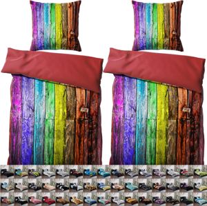 SANILO® Bettwäsche 135x200 cm, 100% feinste Baumwolle, 4-teilig, Bettbezug, Kissenbezug 80x80cm - Rainbow