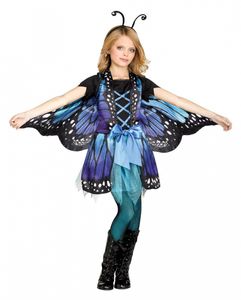 Blauer Schmetterling Kinderkostüm mit Flügeln & Fühlern Größe: S