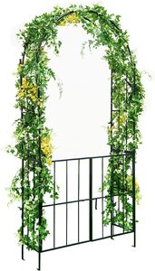 COSTWAY Rosenbogen mit Tür, Rankhilfe Rankgitter aus Metall für Kletterpflanzen, Gartenbogen Torbogen Rankbogen für Garten, 110 x 35 x 230 cm