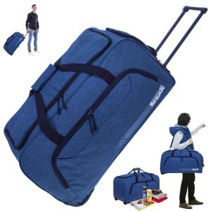 Trolley Reisetasche XXL Koffer Rolltasche 85 Liter Reiserolltasche Tasche mit Schultergurt groß Spear 910 Mittelblau New Blue + Koffergurt
