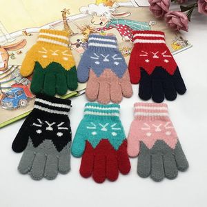 6 Paar Kinderhandschuhe, Stretch Vollfinger Handschuhe Winter Warme Strickhandschuhe