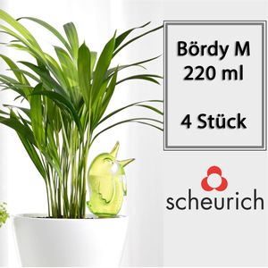 Scheurich Wasserspender Bördy M | 4 x Grün | 220ml Füllmenge | Bewässerungskugeln klein mit Ton Fuß | Wasserspender Pflanzen und Blumen Terrakotta Stiel