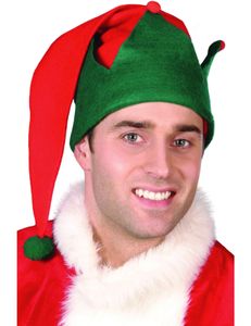 Kostüm Zubehör Weihnachtself Mütze rot-grün Weihnachten Karneval