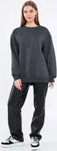 COMEOR Sweatshirt Damen Bequemer Oversize Pullover aus Baumwolle, Langarmshirt als Basic Pulli ohne Kapuze Regular Fit (Dunkelgrau L)