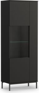 Vitrinenschrank QUERTY QT-07 Vitrine Regalschrank Standvitrine Schrank Wohnzimmer Push-to-Open Grifflos Modern (Schwarz Matt)