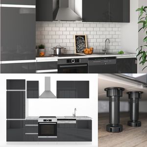 Kuchyňská linka Vicco Optima antracit vysoký lesk 270 cm odvozený výrobek ze dřeva