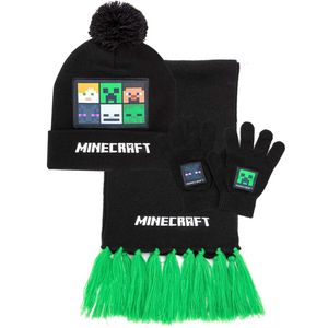 Minecraft - Hut-, Schal- und Handschuh-Set für Kinder NS6582 (Einheitsgröße) (Schwarz/Grün)
