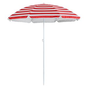 1x Roter Streifen 1.8m Metall Strand Sonnenschirm - Tragbar Draussen Garten Terrasse Regenschirm - UV-Schutz - Von Harbour Housewares