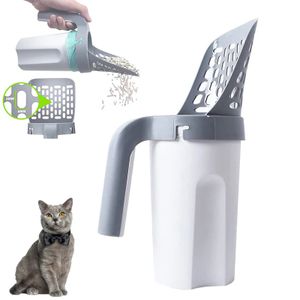 Katzenstreu Scoop Integrierter abnehmbarer tiefer Schaufelhalter mit Kotsieb mit Taschen für Haustier Reinigung Katzenstreu Futterlöffel