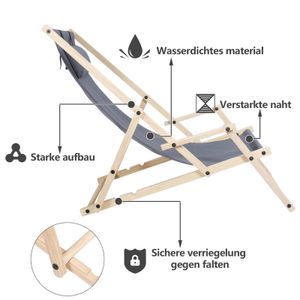 Liegestuhl Chair Liege Klappbar Holz mit Armauflagen Campingstuhl klappliege Grau Mit Handläufen