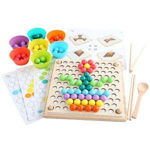 Spielzeug, Holz Clip Beads Brettspiel, Montessori Brettspiel, Wooden Puzzle, Regenbogen Puzzle, Rainbow Bead Game Early Education Puzzle Brettspiel