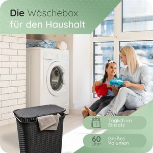 Novaliv 3 Stück Rattan Wäschekorb mit Deckel 60L Schwarz, Wäschebox Set Wäscheeimer Wäschebehälter modern für Bad Wäsche Schmutzwäsche, Wäschekörbe Schmutzwäschebehälter Sammler Korb